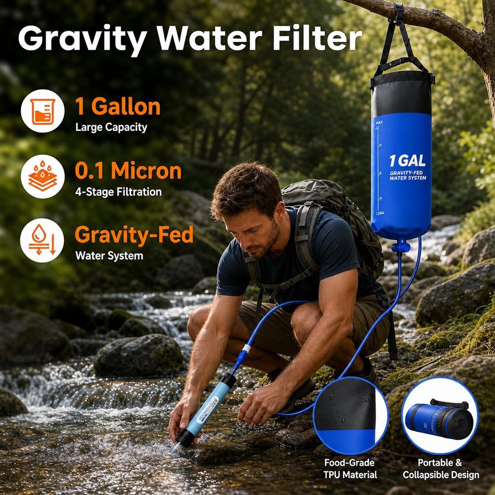 1 Gal Gravity Water Filter Bag - Water Purification Straw recension och pris